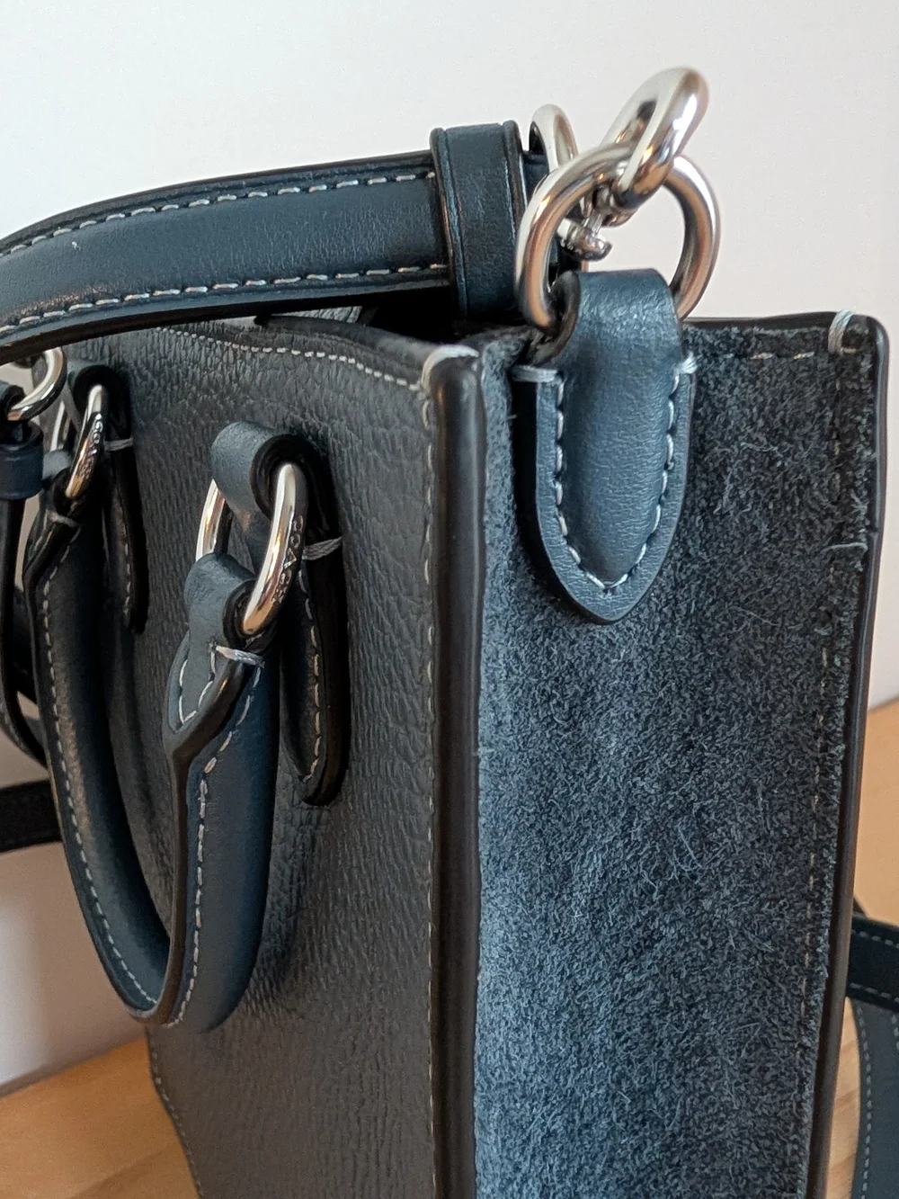COACH Pebbled Leather Mini Tote Crossbody — Black